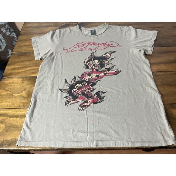 Ed Hardy Christian Audigier T Shirt XXL Dragon Graphic Green - Picture 1 of 10